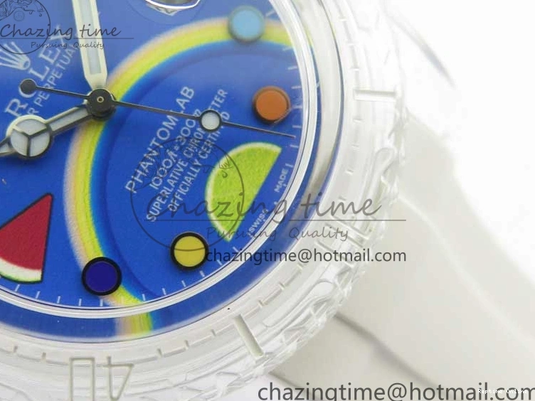1219 Submariner Phantomlab Transparent KZF Best Edition Blue Fruit Dial on White Rubber Strap VR Classic 2563
